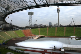 Munich olypic stadium being prepared for the Cross country skiing Muich Tour de Ski